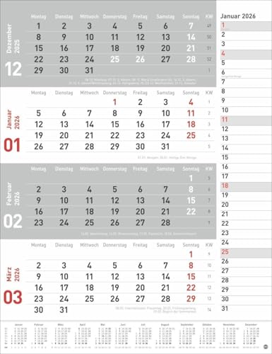 4-Monats-Planer, rot 2026: Praktischer Wandplaner mit Datumsschieber. Büro-Kalender mit Notizspalte und Jahresübersicht. Wandkalender 2026 im Hochformat. 30 x 39 cm. (Bürokalender Heye) von Heye