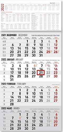 4-Monatskalender 2022 - Büro-Kalender 30x63 cm (geöffnet) - mit Datumsschieber - inkl. Jahresübersicht - Alpha Edition von ALPHA EDITION GmbH
