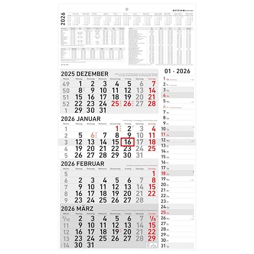 4-Monatskalender Kombi 2026 - Büro-Kalender 33x45 cm (geöffnet) - mit Datumsschieber - Zettler - 961-0011 von ZETTLER Kalender