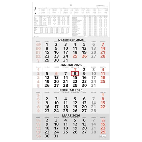 4-Monatskalender rot 2026 - 33x45 - mit Kopftafel - Datumsschieber- 959-0011-1 4-Monatskalender rot 2026 - 33x45 - mit Kopftafel - Datumsschieber- 959-0011-1 von ZETTLER Kalender