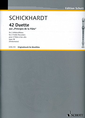 42 Duette: aus "Principes de la Flûte" (1720). op. 38. 2 Alt-Blockflöten.: from "Principes de la Flûte" (1720). op. 38. 2 treble recorders. (Edition Schott)
