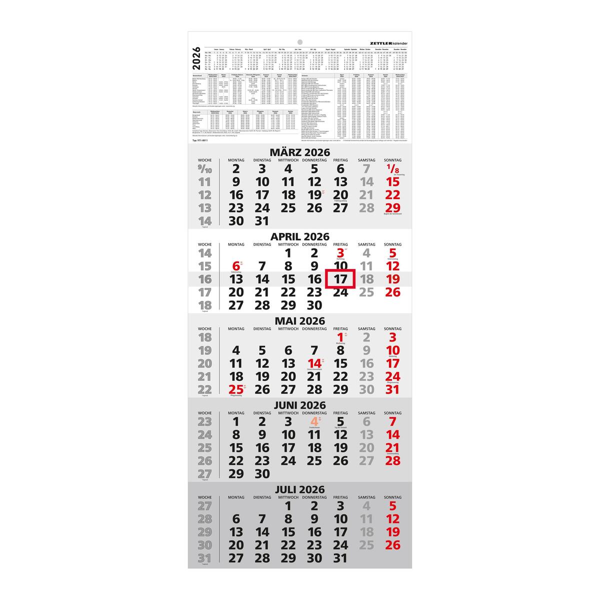 5-Monatskalender 2026 - Büro-Kalender 30x58 cm (geöffnet) - mit Datumsschieber -... von Neumann Verlage GmbH & Co