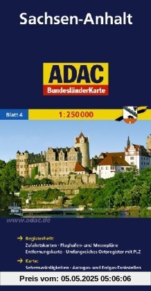 ADAC Bundesländerkarte Sachsen-Anhalt 1:250.000: Registerheft: Zufahrtskarten - Flughafen- und Messepläne - Entfernungskarte - Umfangreiches ... Kennzeichnung landschaftlich schöner Strecken