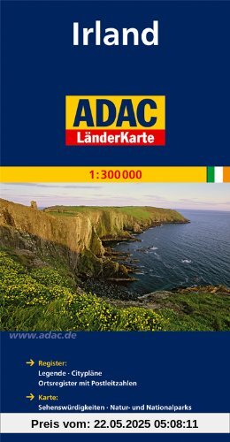 ADAC Länderkarte Irland 1:300.000: Register: Legende, Citypläne, Ortsregister mit Postleitzahlen. Karte: Sehenswürdigkeiten, Natur- und Nationalparks, landschaftlich schöne Strecken ADAC Länderkarte Irland 1:300.000: Register: Legende, Citypläne, Ortsregister mit Postleitzahlen. Karte: Sehenswürdigkeiten, Natur- und Nationalparks, landschaftlich schöne Strecken