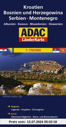 ADAC Länderkarte Kroatien, Bosnien und Herzegowina, Serbien, Montenegro 1:650.000