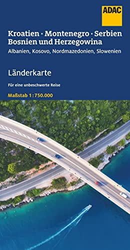 ADAC Länderkarte Kroatien, Montenegro, Serbien, Bosnien u. Herzegowina 1:750.000: Albanien, Kosovo, Nordmazedonien, Slowenien von ADAC