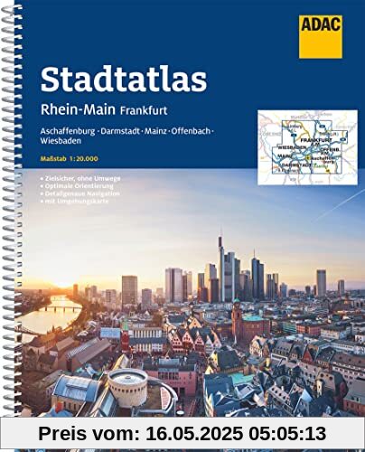 ADAC Stadtatlas Rhein-Main, Frankfurt 1:20.000: mit Aschaffenburg, Darmstadt, Mainz, Offenbach, Wiesbaden