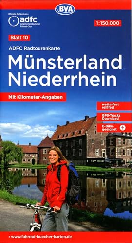 ADFC-Radtourenkarte 10 Münsterland Niederrhein 1:150.000, reiß- und wetterfest, E-Bike geeignet, GPS-Tracks Download, mit Bett+Bike-Symbolen, mit ... (ADFC-Radtourenkarte 1:150.000, Band 10)