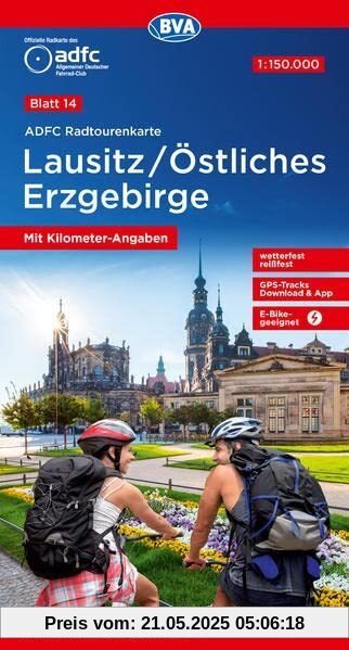 ADFC-Radtourenkarte 14 Lausitz /Östliches Erzgebirge 1:150.000, reiß- und wetterfest, E-Bike geeignet, GPS-Tracks Download, mit Bett+Bike Symbolen, ... (ADFC-Radtourenkarte 1:150.000)