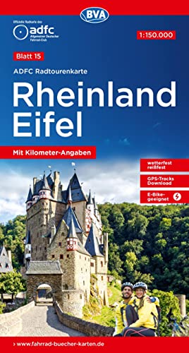 ADFC-Radtourenkarte 15 Rheinland /Eifel 1:150.000, reiß- und wetterfest, E-Bike geeignet, GPS-Tracks Download, mit Bett+Bike Symbolen, mit Kilometer-Angaben (ADFC-Radtourenkarte 1:150.000, Band 15)