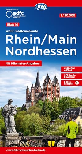 ADFC-Radtourenkarte 16 Rhein/Main Nordhessen 1:150.000, reiß- und wetterfest, E-Bike geeignet, GPS-Tracks Download, mit Kilometer-Angaben (ADFC-Radtourenkarte 1:150.000) von BVA BikeMedia