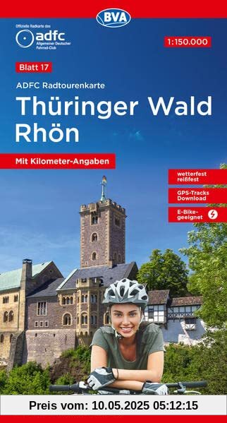 ADFC-Radtourenkarte 17 Thüringer Wald Rhön 1:150.000, mit Kilometer-Angaben, reiß- und wetterfest, GPS-Tracks Download, E-Bike-geeignet (ADFC-Radtourenkarte 1:150.000)