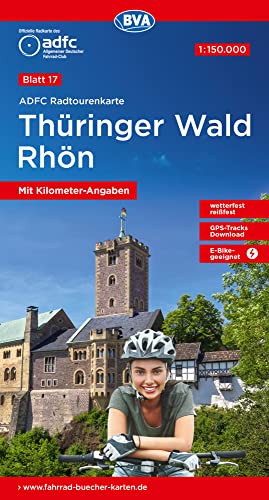 ADFC-Radtourenkarte 17 Thüringer Wald Rhön 1:150.000, reiß- und wetterfest, E-Bike geeignet, GPS-Tracks Download, mit Bett+Bike Symbolen, mit Kilometer-Angaben (ADFC-Radtourenkarte 1:150.000, Band 17)