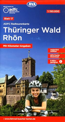 ADFC-Radtourenkarte 17 Thüringer Wald Rhön 1:150.000, reiß- und wetterfest, E-Bike geeignet, GPS-Tracks Download, mit Bett+Bike Symbolen, mit Kilometer-Angaben (ADFC-Radtourenkarte 1:150.000, Band 17)