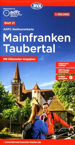ADFC-Radtourenkarte 21 Mainfranken Taubertal 1:150.000, reiß- und wetterfest, E-Bike geeignet, GPS-Tracks Download, mit Bett+Bike Symbolen, mit ... (ADFC-Radtourenkarte 1:150.000, Band 21)