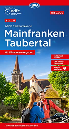 ADFC-Radtourenkarte 21 Mainfranken Taubertal 1:150.000, reiß- und wetterfest, E-Bike geeignet, GPS-Tracks Download, mit Bett+Bike Symbolen, mit ... (ADFC-Radtourenkarte 1:150.000, Band 21)