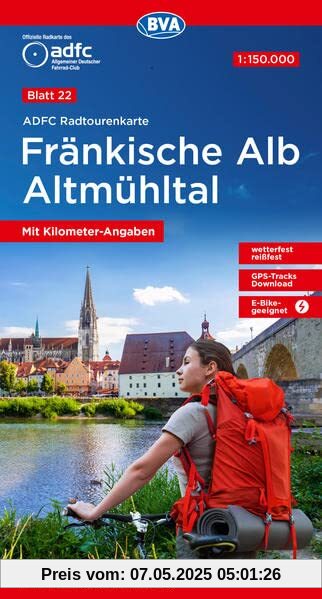 ADFC-Radtourenkarte 22 Fränkische Alb Altmühltal 1:150.000, reiß- und wetterfest, GPS-Tracks Download (ADFC-Radtourenkarte 1:150000)
