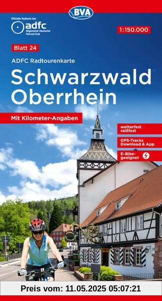 ADFC-Radtourenkarte 24 Schwarzwald Oberrhein 1:150.000, reiß- und wetterfest, E-Bike geeignet, GPS-Tracks Download, mit Bett+Bike Symbolen, mit Kilometer-Angaben (ADFC-Radtourenkarte 1:150.000)