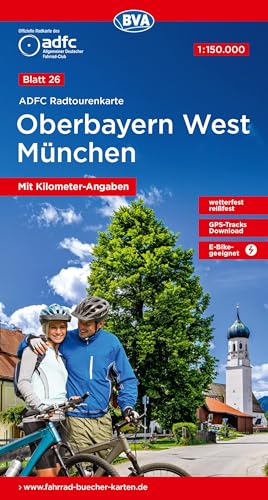 ADFC-Radtourenkarte 26 Oberbayern West München 1:150.000, reiß- und wetterfest, E-Bike geeignet, GPS-Tracks Download, mit Kilometer-Angaben (ADFC-Radtourenkarte 1:150.000) von BVA BikeMedia