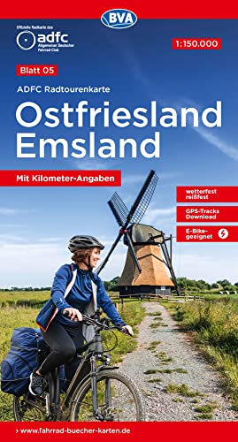 ADFC-Radtourenkarte 5 Ostfriesland / Emsland 1:150.000, reiß- und wetterfest, E-Bike geeignet, GPS-Tracks Download, mit Bett+Bike-Symbolen, mit ... (ADFC-Radtourenkarte 1:150.000, Band 5) von BVA BikeMedia