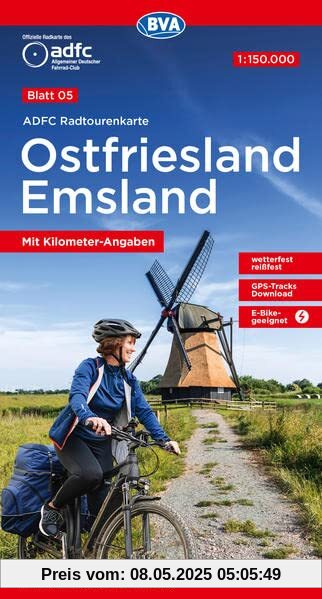 ADFC-Radtourenkarte 5 Ostfriesland / Emsland 1:150.000, reiß- und wetterfest, GPS-Tracks Download und Online-Begleitheft (ADFC-Radtourenkarte 1:150000)