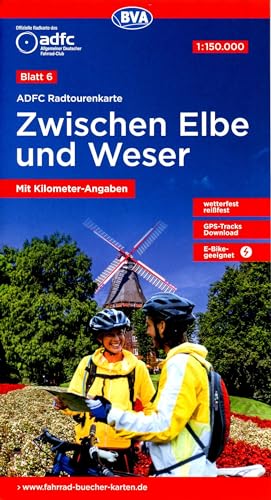 ADFC-Radtourenkarte 6 Zwischen Elbe und Weser 1:150.000, reiß- und wetterfest, E-Bike geeignet, GPS-Tracks Download, mit Bett+Bike-Symbolen, mit ... (ADFC-Radtourenkarte 1:150.000, Band 6) von BVA BikeMedia