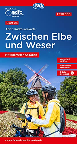 ADFC-Radtourenkarte 6 Zwischen Elbe und Weser 1:150.000, reiß- und wetterfest, E-Bike geeignet, GPS-Tracks Download, mit Bett+Bike-Symbolen, mit ... (ADFC-Radtourenkarte 1:150.000, Band 6) von BVA BikeMedia