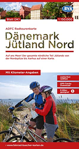 ADFC-Radtourenkarte DK1 Dänemark/Jütland Nord 1:150.000, reiß- und wetterfest, E-Bike geeignet, GPS-Tracks Download, mit Bett+Bike Symbolen, mit ... einer Karte. (ADFC-Radtourenkarte 1:150.000) von BVA BikeMedia