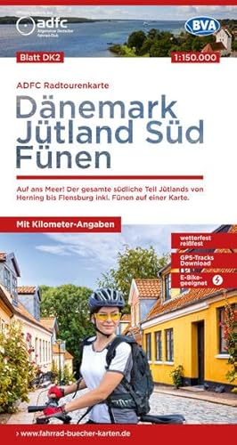 ADFC-Radtourenkarte DK2 Dänemark/Jütland Süd/ Fünen 1:150.000, reiß- und wetterfest, E-Bike geeignet, GPS-Tracks Download, mit Bett+Bike Symbolen, mit ... einer Karte. (ADFC-Radtourenkarte 1:150.000) von BVA BikeMedia