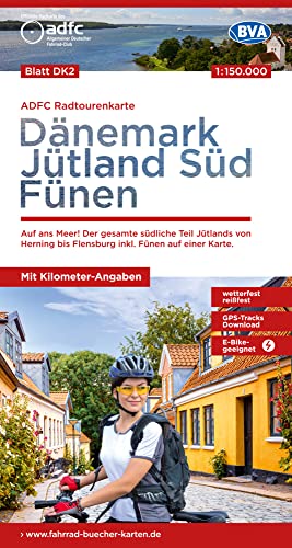 ADFC-Radtourenkarte DK2 Dänemark/Jütland Süd/ Fünen 1:150.000, reiß- und wetterfest, E-Bike geeignet, GPS-Tracks Download, mit Bett+Bike Symbolen, mit ... einer Karte. (ADFC-Radtourenkarte 1:150.000) von BVA BikeMedia