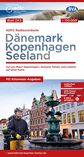 ADFC-Radtourenkarte DK3 Dänemark/Kopenhagen/Seeland 1:150.000, reiß- und wetterfest, E-Bike geeignet, mit GPS-Tracks Download, mit Bett+Bike Symbolen, ... einer Karte. (ADFC-Radtourenkarte 1:150.000)