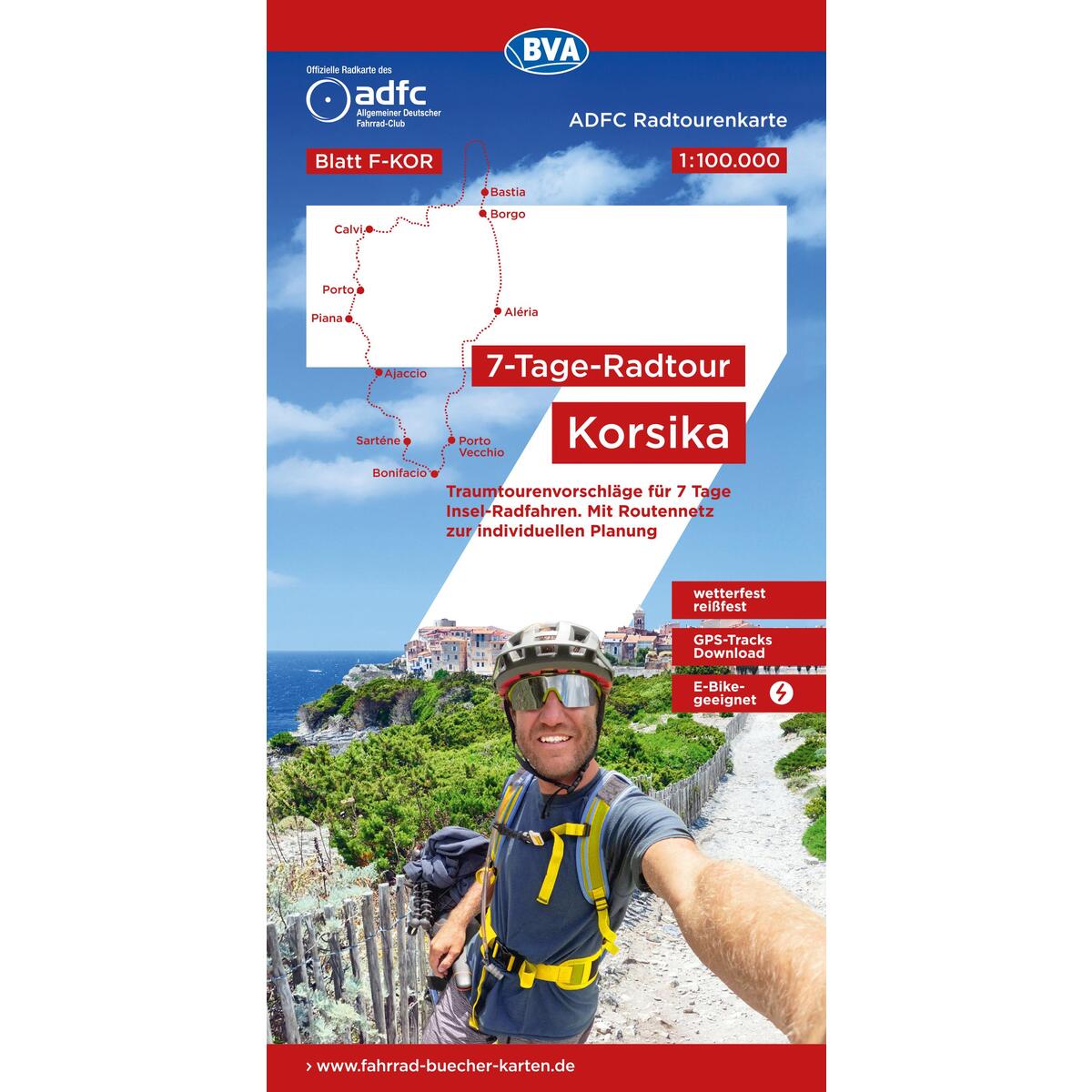 ADFC-Radtourenkarte F-KOR 7-Tage-Radtour Korsika, 1:100.000, reiß- und wetterfes... von BVA Bielefelder Verlag