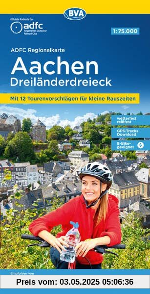ADFC-Regionalkarte Aachen Dreiländereck, 1:75.000, reiß- und wetterfest, mit kostenlosem GPS-Download der Touren via BVA-website oder Karten-App: Mit ... Rauszeiten (ADFC-Regionalkarte 1:75000)