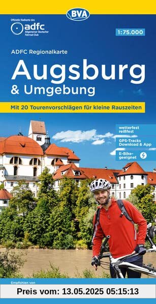 ADFC-Regionalkarte Augsburg und Umgebung, 1:75.000, mit Tagestourenvorschlägen, reiß- und wetterfest, E-Bike-geeignet, GPS-Tracks-Download (ADFC-Regionalkarte 1:75000)