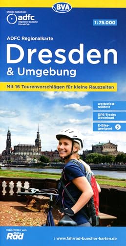 ADFC-Regionalkarte Dresden & Umgebung, 1:75.000, mit Tagestourenvorschlägen, reiß- und wetterfest, E-Bike-geeignet, GPS-Tracks Download (ADFC-Regionalkarte 1:75000)