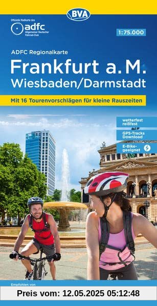 ADFC-Regionalkarte Frankfurt a. M. Wiesbaden /Darmstadt, 1:50.000, mit Tagestourenvorschlägen, reiß- und wetterfest, E-Bike-geeignet, GPS-Tracks-Download (ADFC-Regionalkarte 1:50.000)