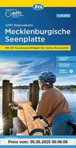 ADFC-Regionalkarte Mecklenburgische Seenplatte 1:75.000, reiß- und wetterfest, mit kostenlosem GPS-Download der Touren via BVA-website oder ... Rauszeiten (ADFC-Regionalkarte 1:75000)