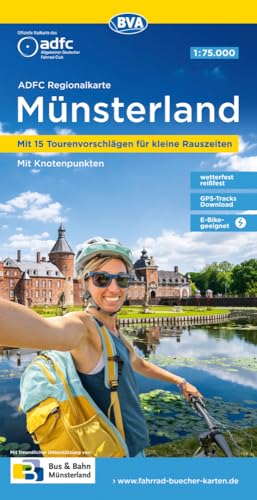 ADFC-Regionalkarte Münsterland, 1:75.000, mit Tagestourenvorschlägen, reiß- und wetterfest, E-Bike-geeignet, mit Knotenpunkten, GPS-Tracks-Download: ... (ADFC-Regionalkarte 1:75000) von BVA BikeMedia GmbH