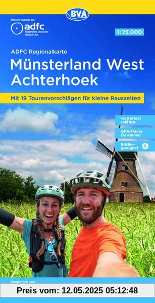 ADFC-Regionalkarte Münsterland West / Flusslandschaft Achterhoek, 1:75.000, mit Tagestourenvorschlägen, reiß- und wetterfest, E-Bike-geeignet, ... und Slinge-Route (ADFC-Regionalkarte 1:75000)