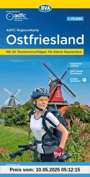 ADFC-Regionalkarte Ostfriesland, 1:75.000, mit Tagestourenvorschlägen, reiß- und wetterfest, E-Bike-geeignet, GPS-Tracks-Download (ADFC-Regionalkarte 1:75000)