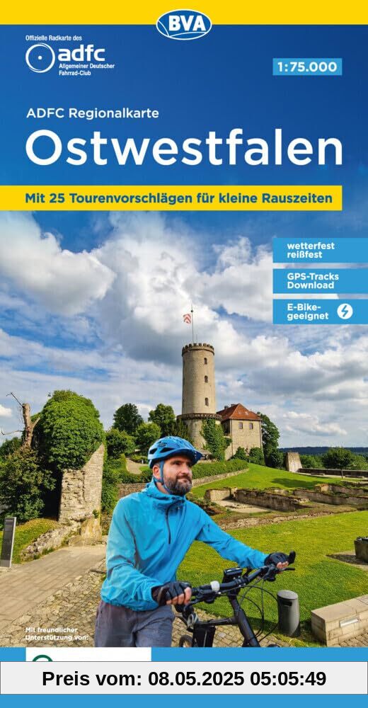 ADFC-Regionalkarte Ostwestfalen, 1:75.000, mit Tagestourenvorschlägen, reiß- und wetterfest, E-Bike-geeignet, GPS-Tracks Download