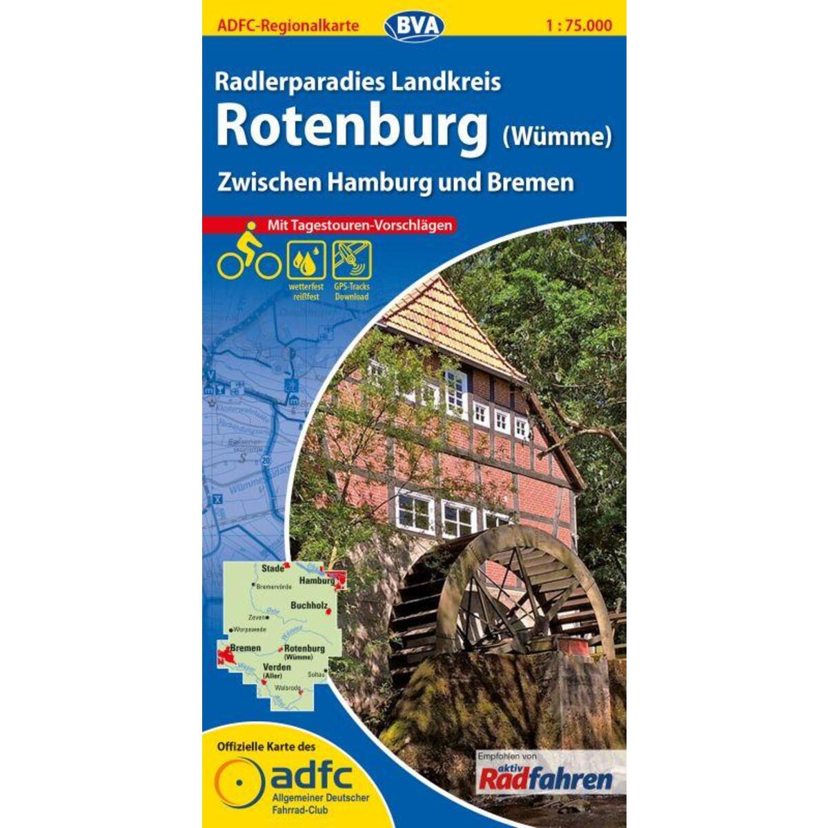 ADFC-Regionalkarte Radlerparadies Landkreis Rotenburg (Wümme) 1 : 75 000 von BVA Bielefelder Verlag