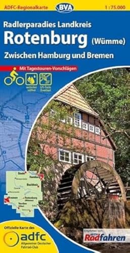 ADFC-Regionalkarte Radlerparadies Landkreis Rotenburg (Wümme), 1:75.000, mit Tagestourenvorschlägen, reiß- und wetterfest, E-Bike-geeignet, GPS-Tracks ... (ADFC-Regionalkarte 1:75000) von BVA Bielefelder Verlag