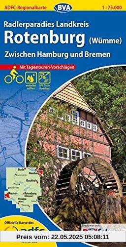 ADFC-Regionalkarte Radlerparadies Landkreis Rotenburg (Wümme) mit Tagestouren-Vorschlägen, 1:75.000, reiß- und wetterfest, GPS-Tracks Download: Zwischen Hamburg und Bremen (ADFC-Regionalkarte 1:75000)