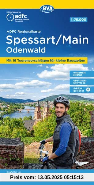ADFC-Regionalkarte Spessart/Main/Odenwald, 1:75.000, reiß- und wetterfest, GPS-Tracks Download (ADFC-Regionalkarte 1:75000)