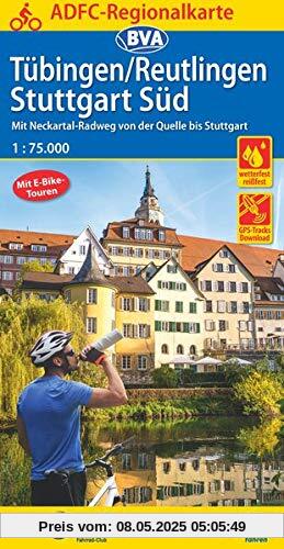 ADFC-Regionalkarte Tübingen/Reutlingen Stuttgart Süd, 1:75.000, reiß- und wetterfest, GPS-Tracks Download: Mit Neckartal-Radweg von der Quelle bis Stuttgart (ADFC-Regionalkarte 1:75000)