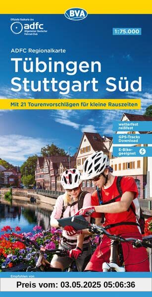 ADFC-Regionalkarte Tübingen - Stuttgart Süd, 1:75.000, reiß- und wetterfest,mit kostenlosem GPS-Download der Touren via BVA-website oder Karten-App: ... Rauszeiten (ADFC-Regionalkarte 1:75000)