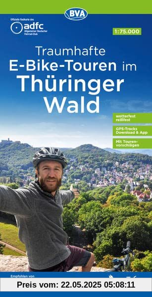 ADFC Traumhafte E-Bike-Touren im Thüringer Wald, 1:75.000, mit Tagestourenvorschlägen, reiß- und wetterfest, GPS-Tracks-Download