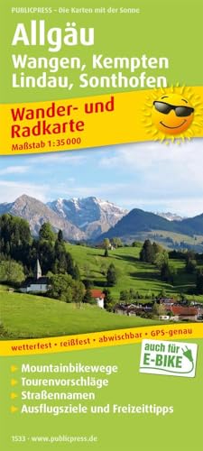 Allgäu, Wangen, Kempten, Lindau, Sonthofen: Wander- und Radkarte mit Ausflugszielen & Freizeittipps, wetterfest, reißfest, abwischbar, GPS-genau. 1:35000 (Wander- und Radkarte: WuRK)