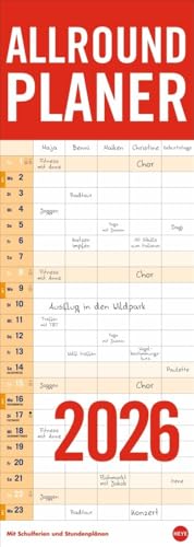 Allround-Familienplaner Vertical Kalender 2026: Praktischer Wandplaner mit 5 Spalten. Großer Familien-Wandkalender mit Schulferien und 3 Stundenplänen. Terminkalender 2026. (Familienplaner Heye) von Heye
